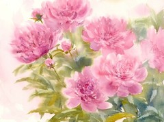 PINK PEONIES Linda Henry Impressionist WATERCOLOR FLORAL Garden Flowers 11″x15″