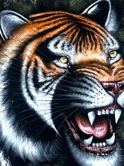 18″X 22″ HAND PAINTED TIGER , VELVET PAINTING, WOOD FRAME , FRAMED , NEW