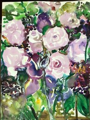 Purple roses 5.Original Watercolor Painting