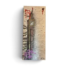 Original Big Ben London Painting Signed Graffiti Street Art Canvas Clock Tower