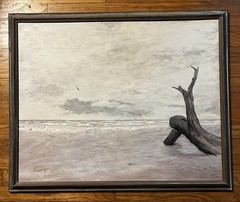 Vintage 1972 Signed Proulx Original Oil Painting Coastal Driftwood Tonalist PNW
