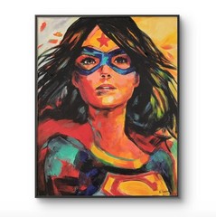 Original Abstract Super Hero Woman 14 x 11 Canvas Wall Painting