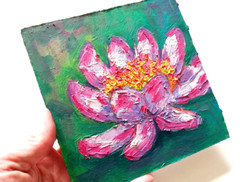 Lotus in a Pond Oil Painting, Original Painting Water Lily, No Frame, 15×15 cm