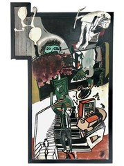 YOU MUST TRAVEL Surreal Green Black White Painting – Steven Tannenbaum Tao-E