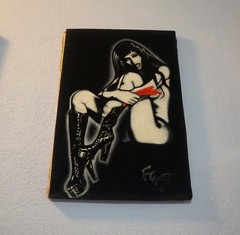 Vintage black velvet oil painting of Playboy Playmate Patricia Ford