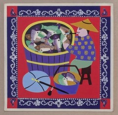Original, Chinese Huxian folk painting, vintage, collectible – Fish Seller