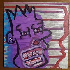 Original Painting Graffiti Bart Cartoon Purple Silver Simpsons Skull Faced Throw