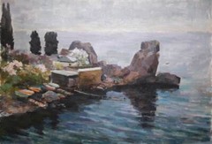 Oil Painting Fiberboard Gurzuf Serdyuk B Original Unframed Decor Art nSerb740