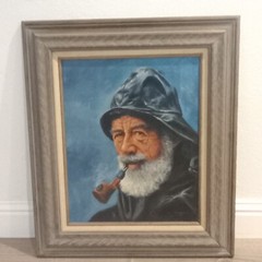 Old Sea Fisherman Smoking Pipe Oil Painting – From Lahaina, Hawaii 1976