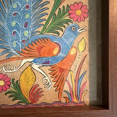 Vintage Framed Mexican Amate Bark Painting – Bird & Floral Folk Art