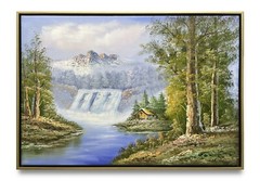 NY Art-Bob Ross Style Landscape Original Oil Painting on Canvas 24×36 Framed