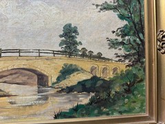 Mathews 1953 „Landscape With Stone Bridge Scene“ Oil Painting -Signed And Framed