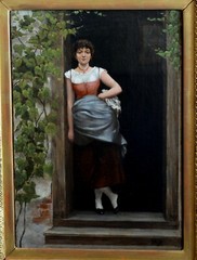 Franz Wilhelm Voigt (1867-) Oil Painting Young Woman in Doorway – Munich Germany