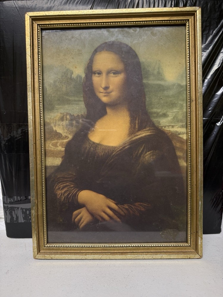 VINTAGE 1920’s. MONA LISA PAINTING Original Frame Authentication Slip And Frame