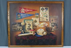 47″ Folk art style painting of vintage Baseball, signed Huntington, Lou Gehrig