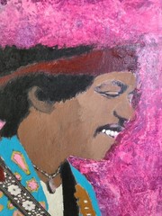 Oil & Acrylic painting ceramic tile 12×12. Jimi Hendrix Portrait Original