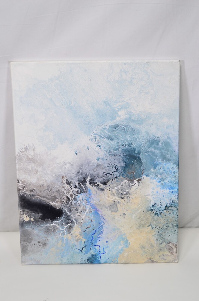 Blakely Bering Original Signed Abstract Oil Painting 20×16 White Blue Black