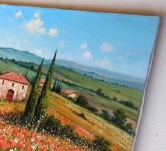 TUSCANY ITALY PAINTING FLOWERS FIELD by PACINI ITALIAN ORIGINAL Toskana-Malerei