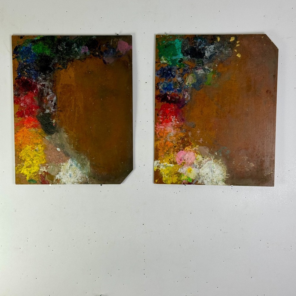Rare Twin Pair Of Authentic Vintage Used Artist Paint Palettes, Decorative