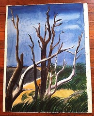 Trees on Shelter Island Seascape Watercolor-29 x 22-August Mosca