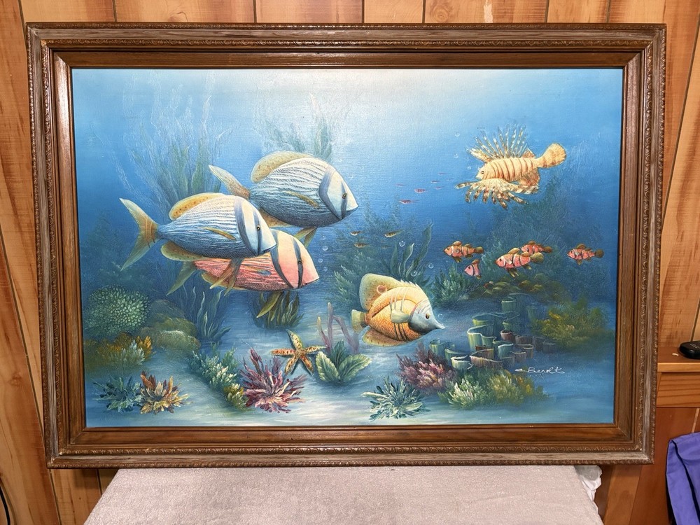 Original C. Benoit Textured Oil on Canvas 3d sea Life Signed Painting