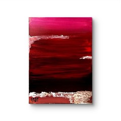 XIN-XIN Original Acrylic Painting Abstract Crimson Seascape Red Moody Art 12×16