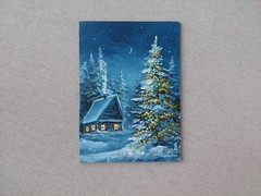 Snowy Winter oil painting. Christmas Masterpiece painting. Snowy Old Style Art