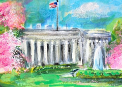 ACEO Original PAINTING Washington DC in SPRING Cherry TREES Landscape ATC ART