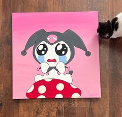 Kuromi Crying on Mushroom Acrylic Painting – 24 inch x 24 inch Canvas!