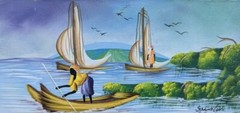 ORIGINAL MINIATURE PAINTING HAITIAN ART OF SELLERS IN STREET SIGNED 8″