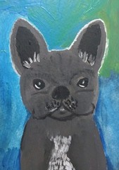 GAT Expressionism Original Oil Painting 4×6 Whimsical Animal French BULL DOG