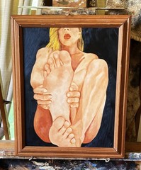 „For Feet People“ VANWINKLE ORIGINAL NUDE woman oil painting 11×14 signed