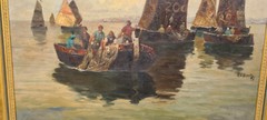 No.: 468 oil painting artwork with frame oil painting ships people seafaring
