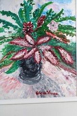Pink & Green Still Life Vintage Oil Painting Signed Eric de Vienne