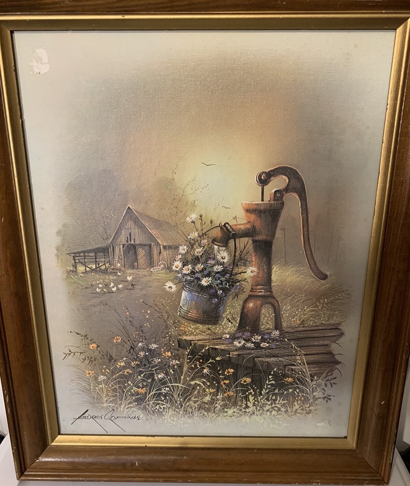 ANDRES ORPINAS HUGE ORIGINAL OIL ON CANVAS LANDSCAPE PAINTING Water Pump Cottage