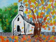 Impressionism Leafy Church 11X14 Handmade Signed Colorful Art Painting