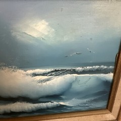 VINTAGE FRAMED ORIGINAL OIL PAINTING SEASCAPE BEVELED WOOD FRAME SIGNED