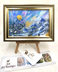 Original Oil Painting 6×4 in Framed Signed Gold Winter Landscape Impasto Art