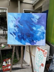 Blue Abstract 120×100 Oil Painting Sea Sky Canvas Signed Hand Painted Wall Art