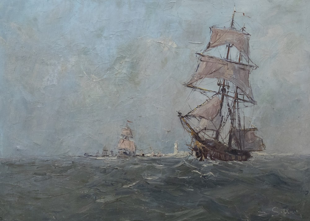 G. Gilbert – Early 20th Century Oil, Leading the Fleet