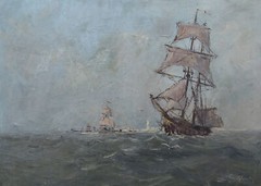 G. Gilbert – Early 20th Century Oil, Leading the Fleet