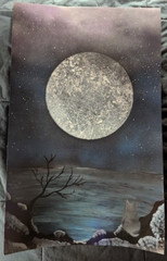 Stars and Ocean Spray Paint Art Original Poster-board (Moon, Cat, Outer, Space)
