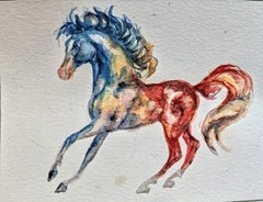 Original watercolor painting Signed horse running art,horse lover best gift 5×7″