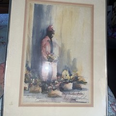 Gaye Sanders Fisher Signed Watercolor Print Charleston Flower Lady S C.