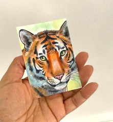 ACEO Original Tiger Painting OOAK Watercolor Mixed Media Wildlife Art Big Cat
