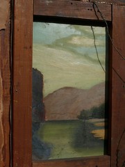 19th Century ‚1887‘ Oil on Canvas By B.W. MANN Landscape Cottages On River Scene