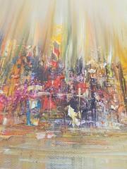 Abstract Skyline Harbor Painting Japanese 22 x 22 Square Gold Framed READ