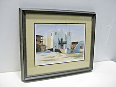 Original Signed Watercolor Painting New Mexico Pueblo Church