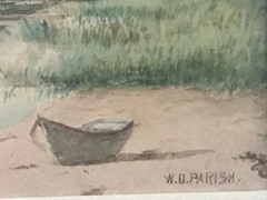ANTIQUE WATERCOLOR SEASCAPE PAINTING W.D. PARISH FARRIS WINDMILL CAPE COD