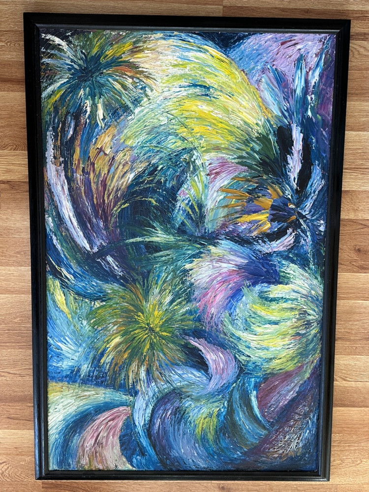 SAIZ NORTHERN NEW MEXICO ARTIST OIL PAINTING FRAMED 40.5″ X 27″